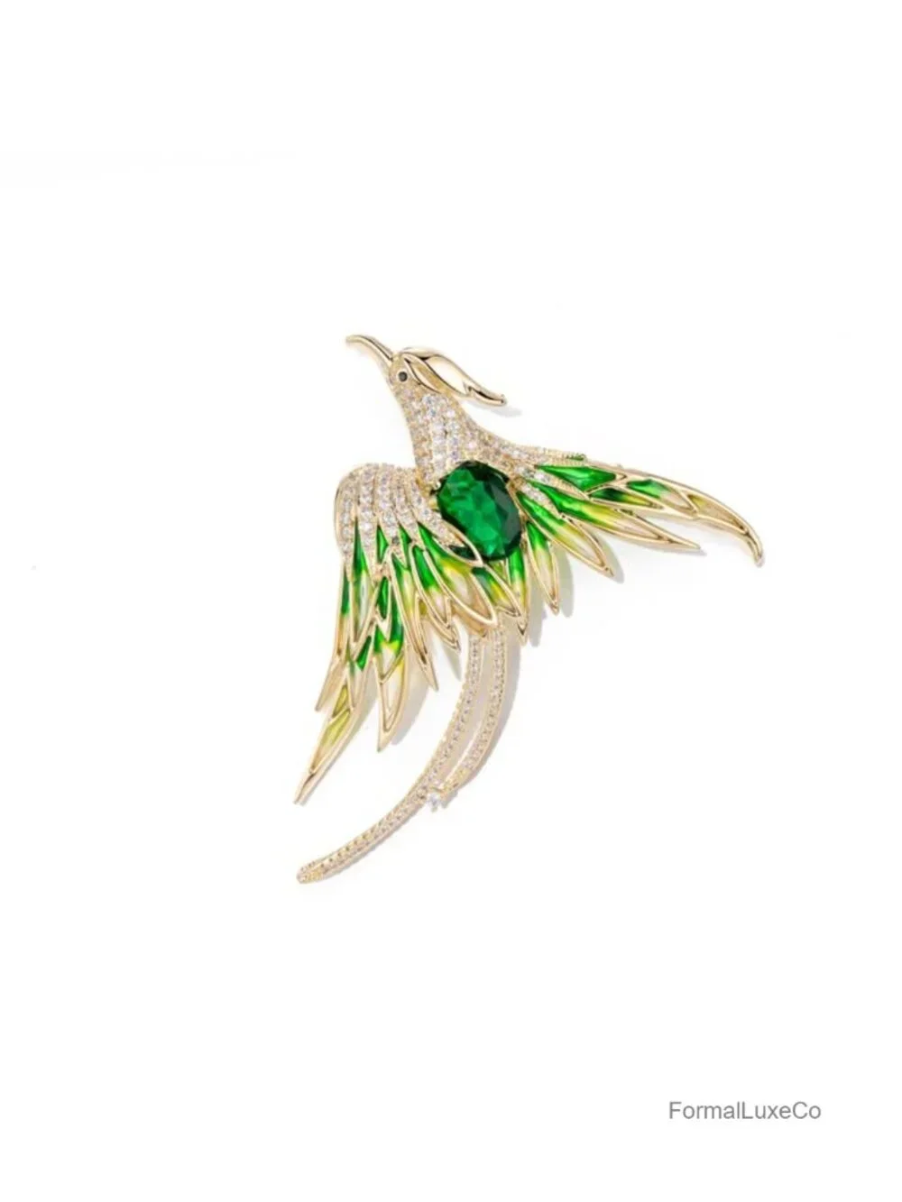 14K Gold Phoenix Brooch Moissanite Gemstones Enamel Luxury Pin